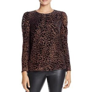 Elie Tahari Noelle Leopard Puff Sleeve Top Brown Long Sleeve Small